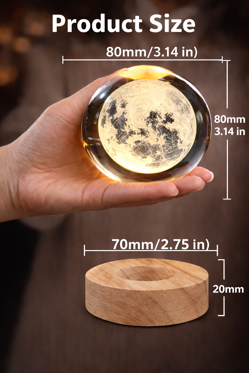 3D Crystal Moon Lamp – Beautiful Night Light for Home & Bedroom 🌙