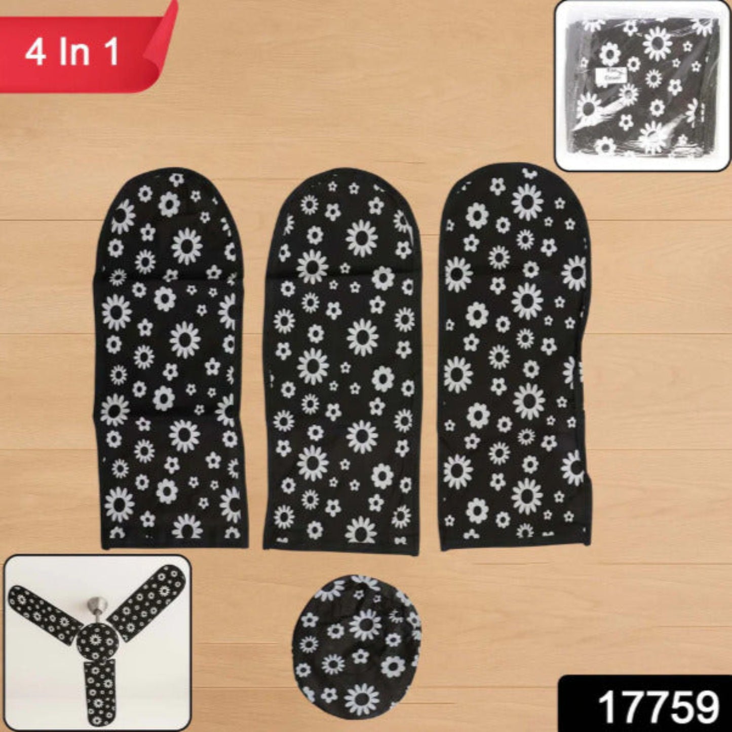 4 in 1 Ceiling Fan Dust Proof Cover Set with blade and motor covers