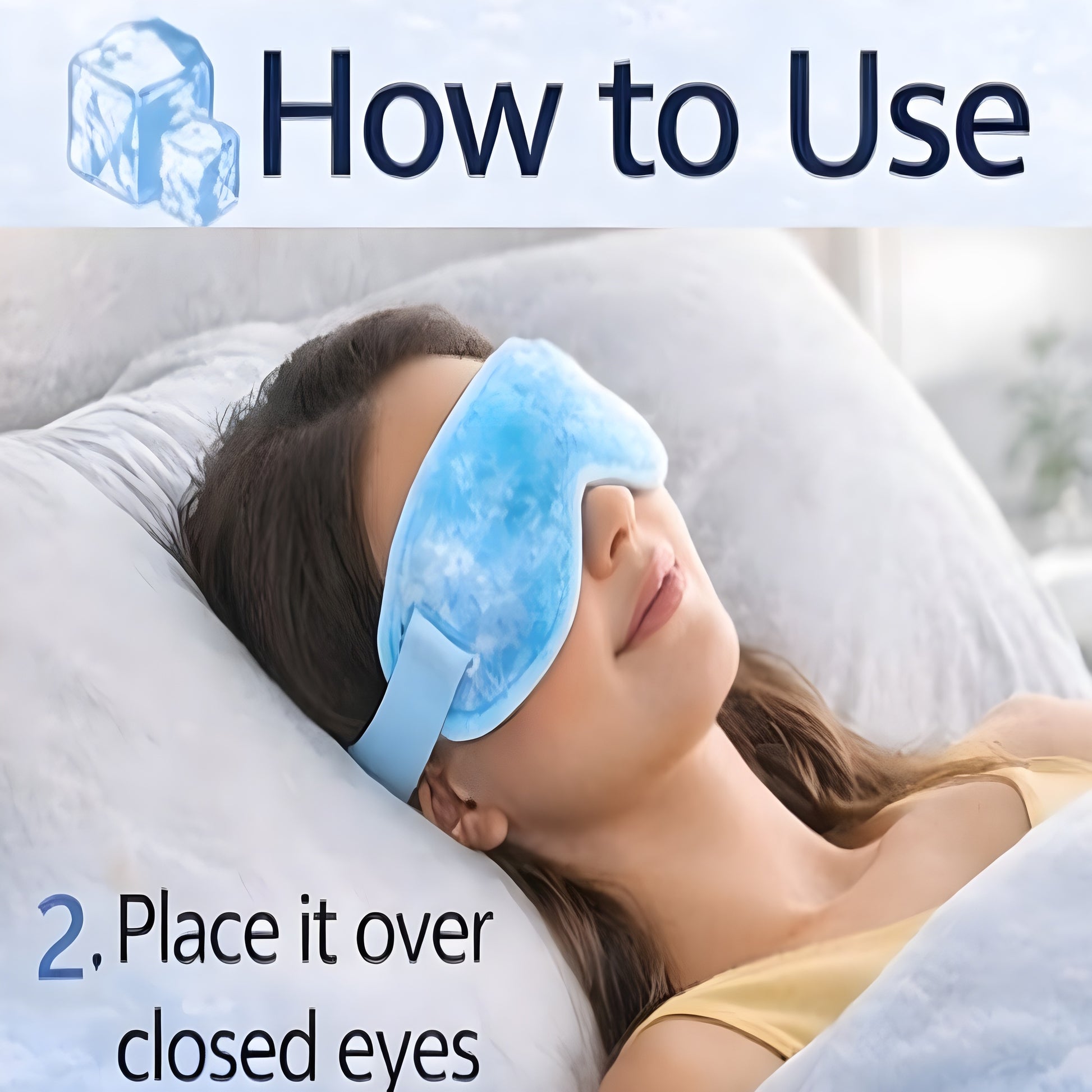
How to use cold eye mask with stick-on straps for 10 to 15 minutes of cooling therapy