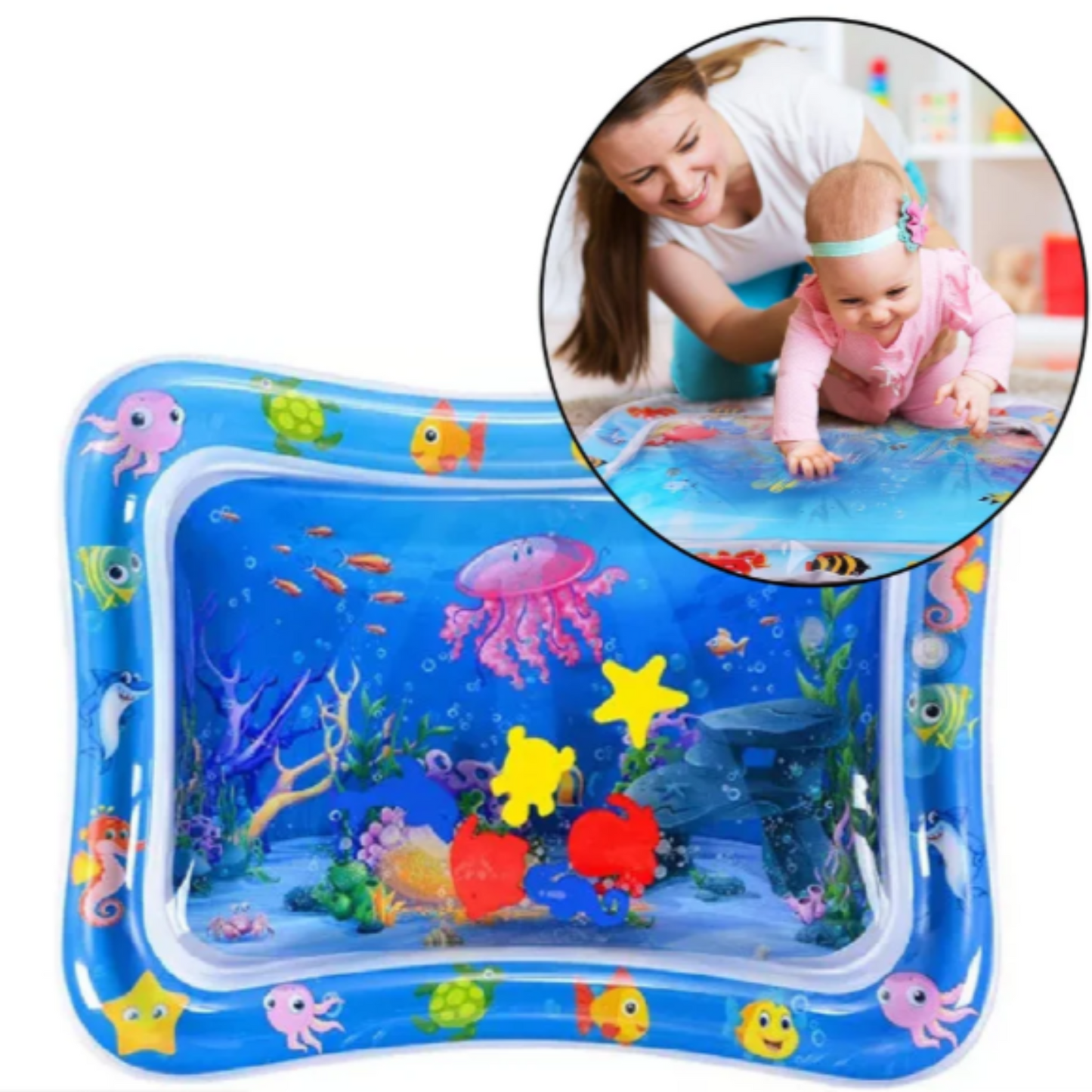 Side view of baby water play mat for tummy time activity