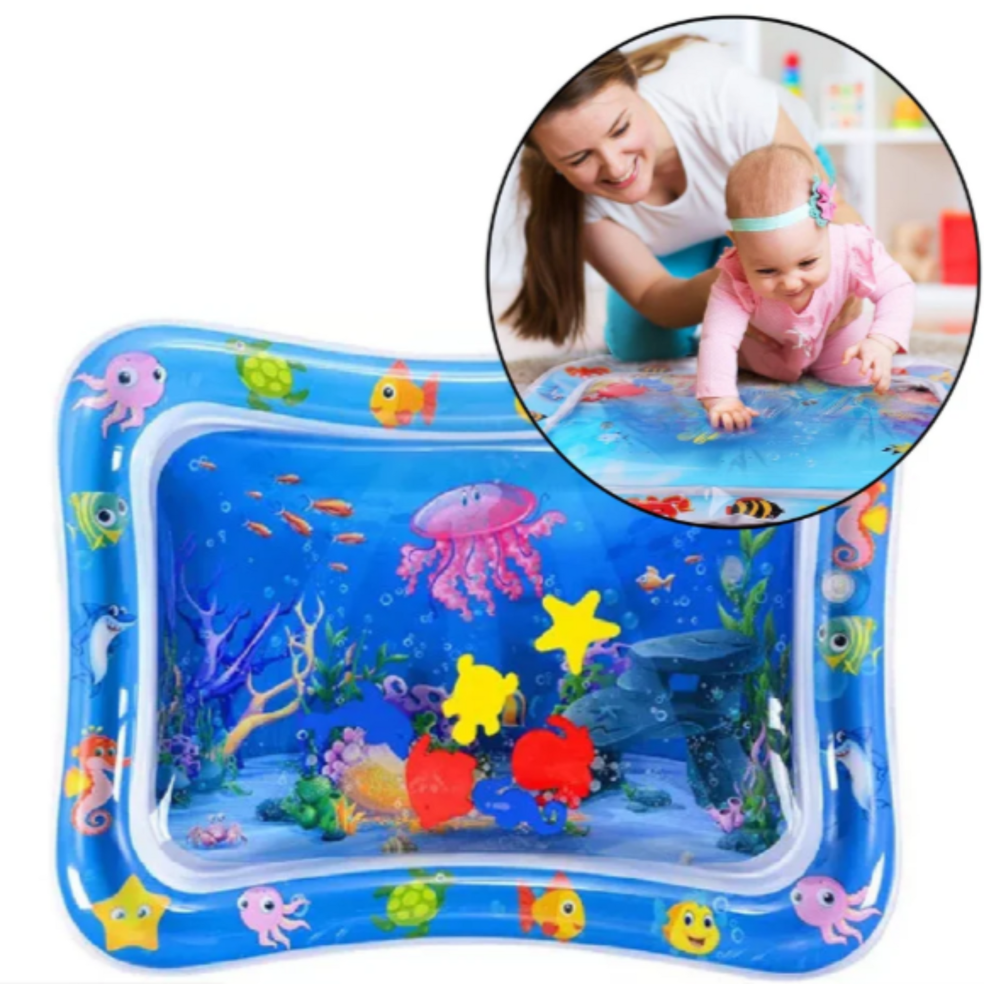 Side view of baby water play mat for tummy time activity