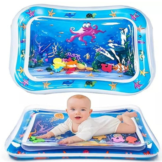 Inflatable tummy time activity mat with colorful underwater sea animals