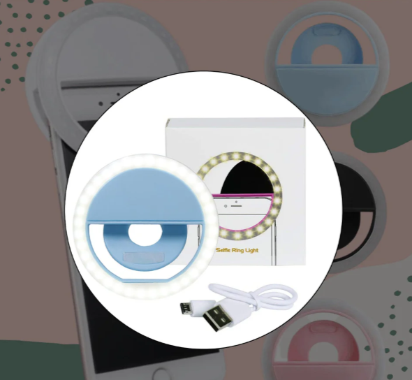 Clip-on selfie ring light with secure grip attachment for smartphones