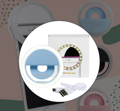 Clip-on selfie ring light with secure grip attachment for smartphones