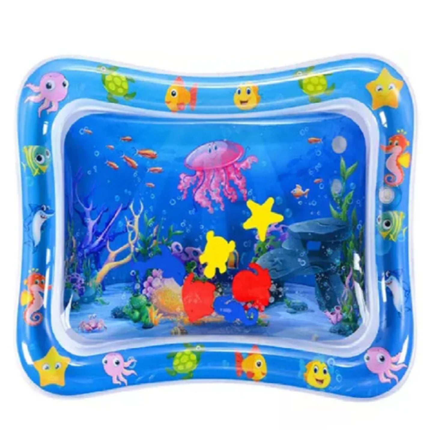 Inflatable baby water play mat with floating sea animal shapes